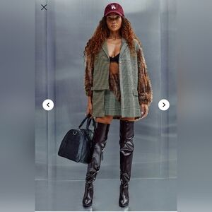 Fashion Nova Womens Plaid Blazer Skirt Set